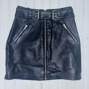 Forever 21 Black Faux Leather Pleather Mini Skirt Buckle & Zipper Accents S